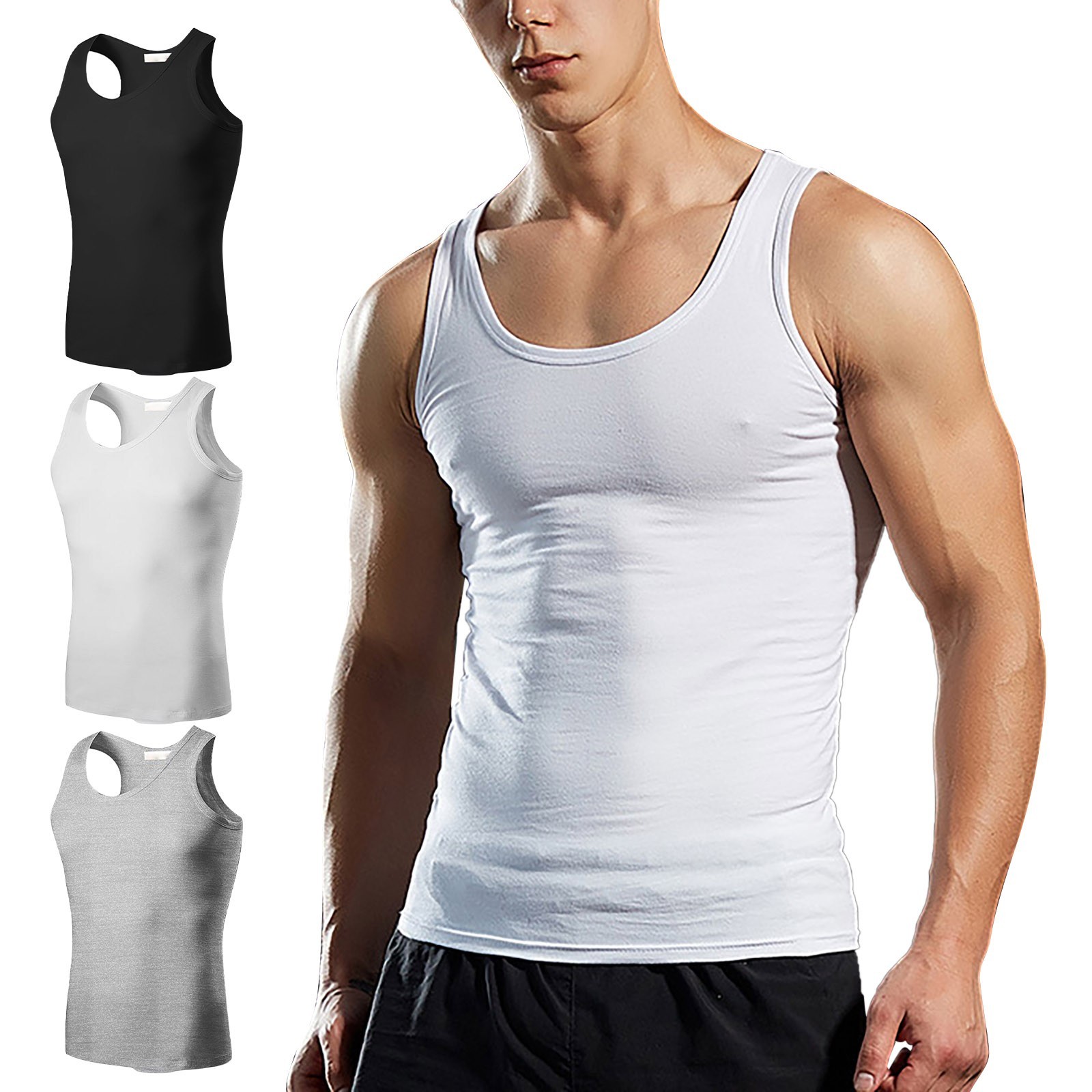 thumbnail image 5 of Camiseta interior básica para hombre: poliéster suave, ajuste elástico, lavable a máquina, talla pequeña (se recomienda elegir una talla más), 5 of 6